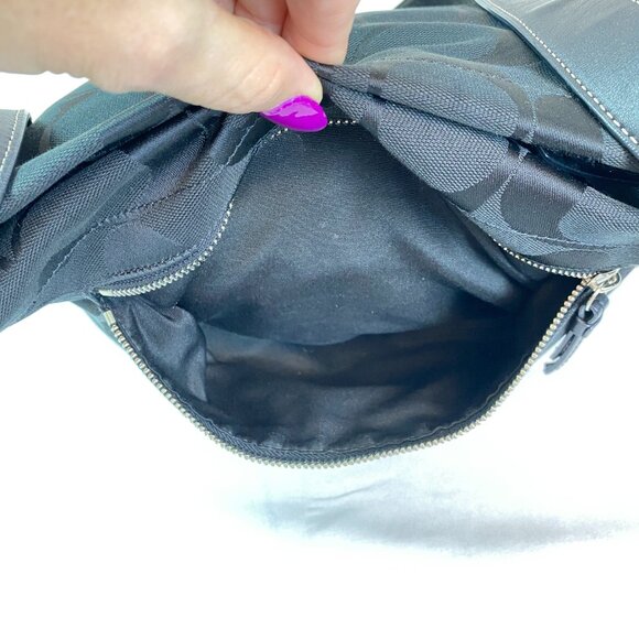 Coach Signature Charcoal Jacquard Hobo Shoulder Bag | F15067 | 🖤 Barb - Picture 9 of 14